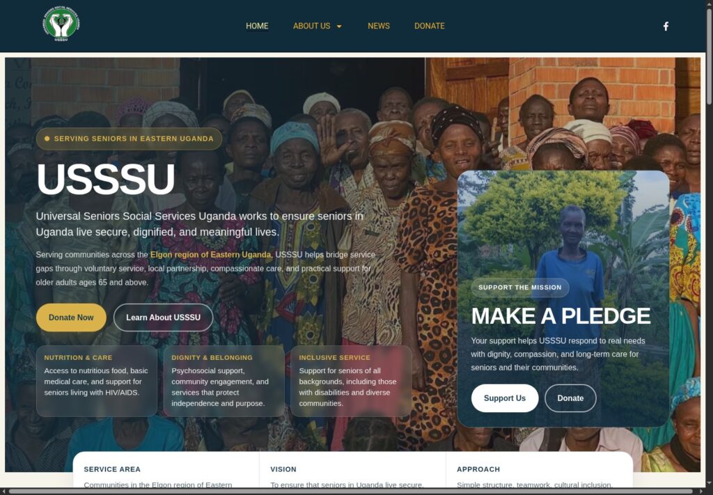 Universal Seniors Social Services Uganda website project shown on its public homepage