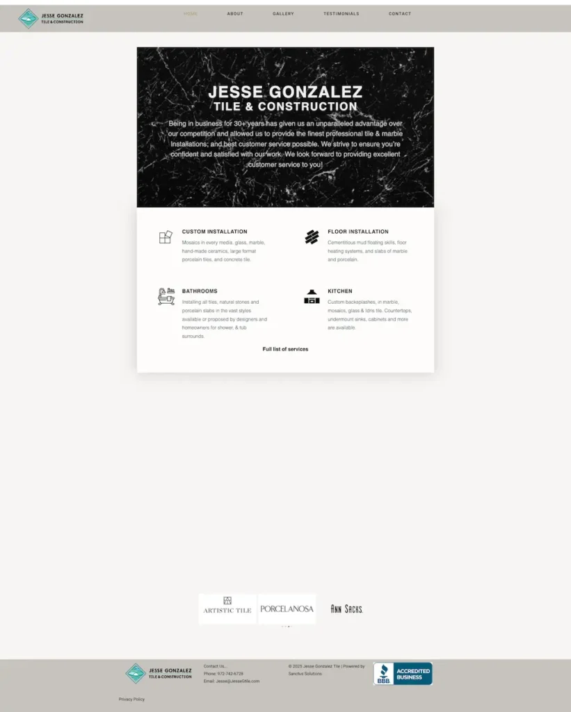 Jesse Gonzalez Tile & Construction website project by Sanctus Solutions