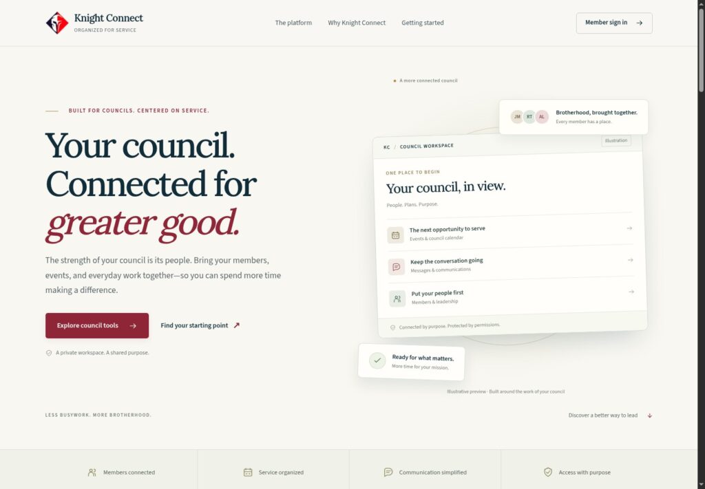 Knight Connect website project shown on its public homepage